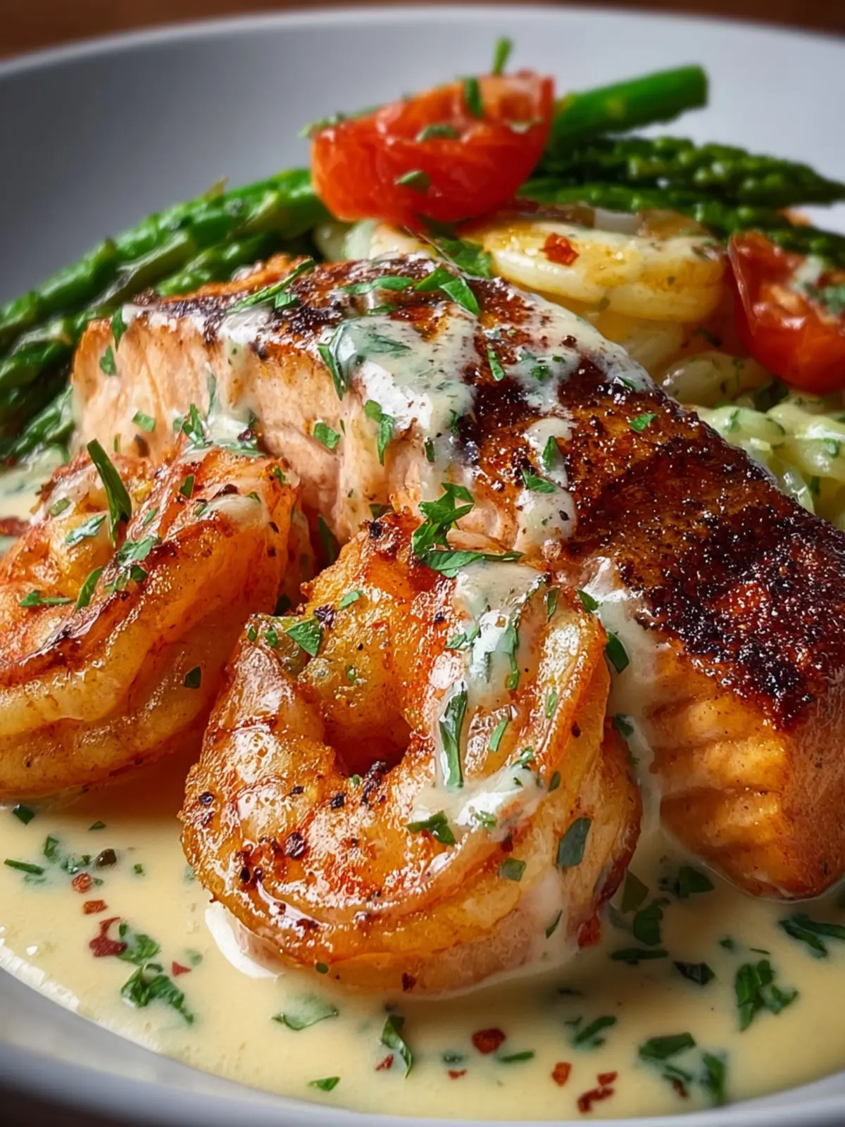 Cajun Shrimp and Salmon with Garlic Cream Sauce First Image