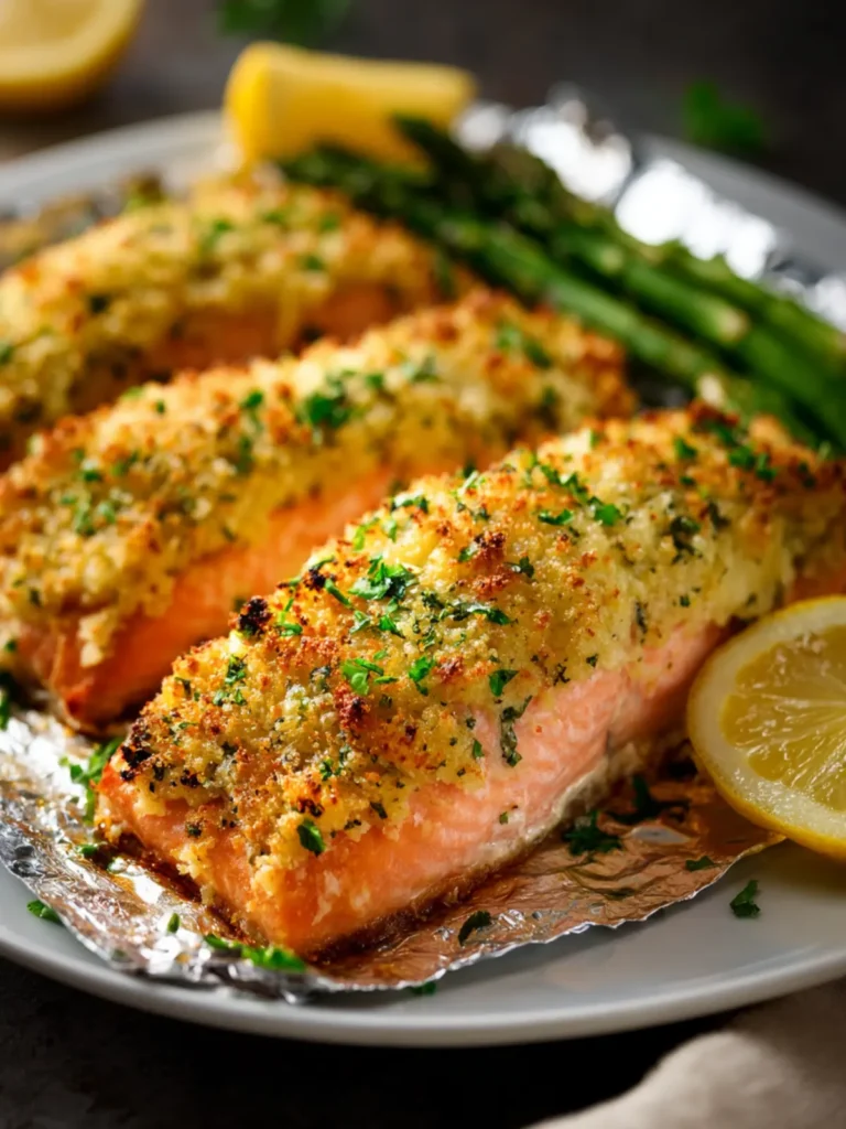 Garlic Parmesan Crusted Salmon Baked In Foil First Image