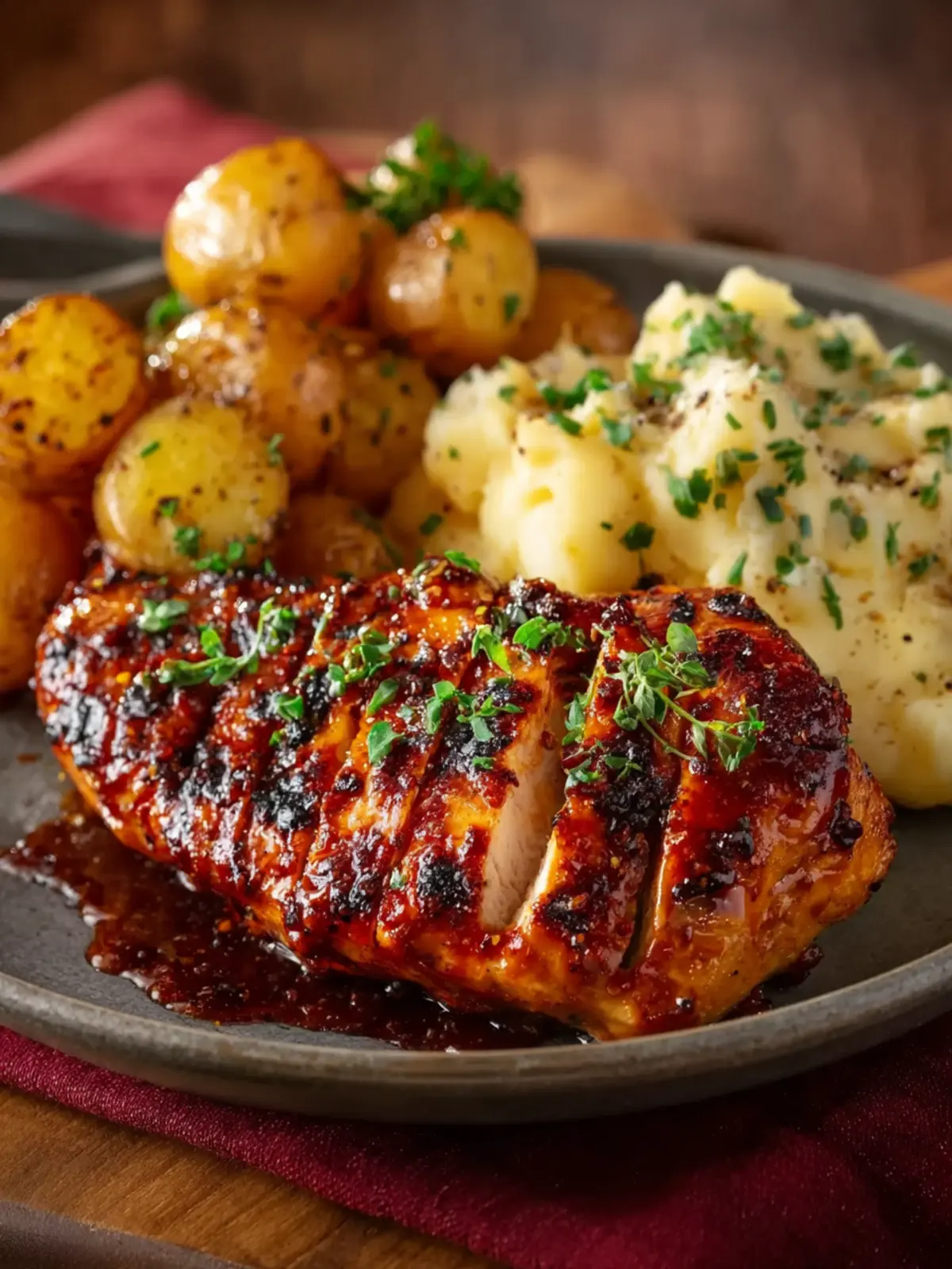 Honey BBQ Chicken & Creamy Garlic Parmesan Potatoes First Image